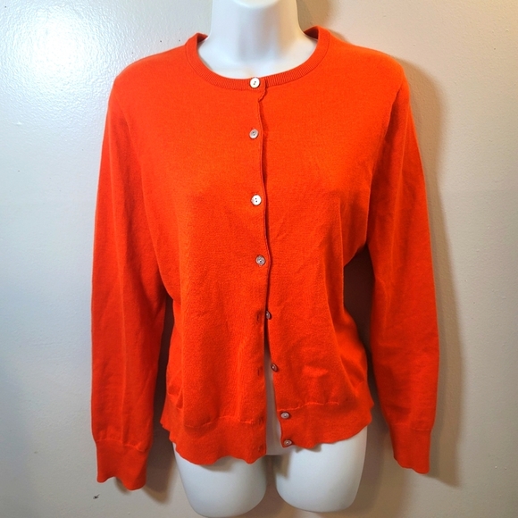 Land's End Orange Medium 10-12 Button down long sleeve Cardigan Sweater - Picture 1 of 6